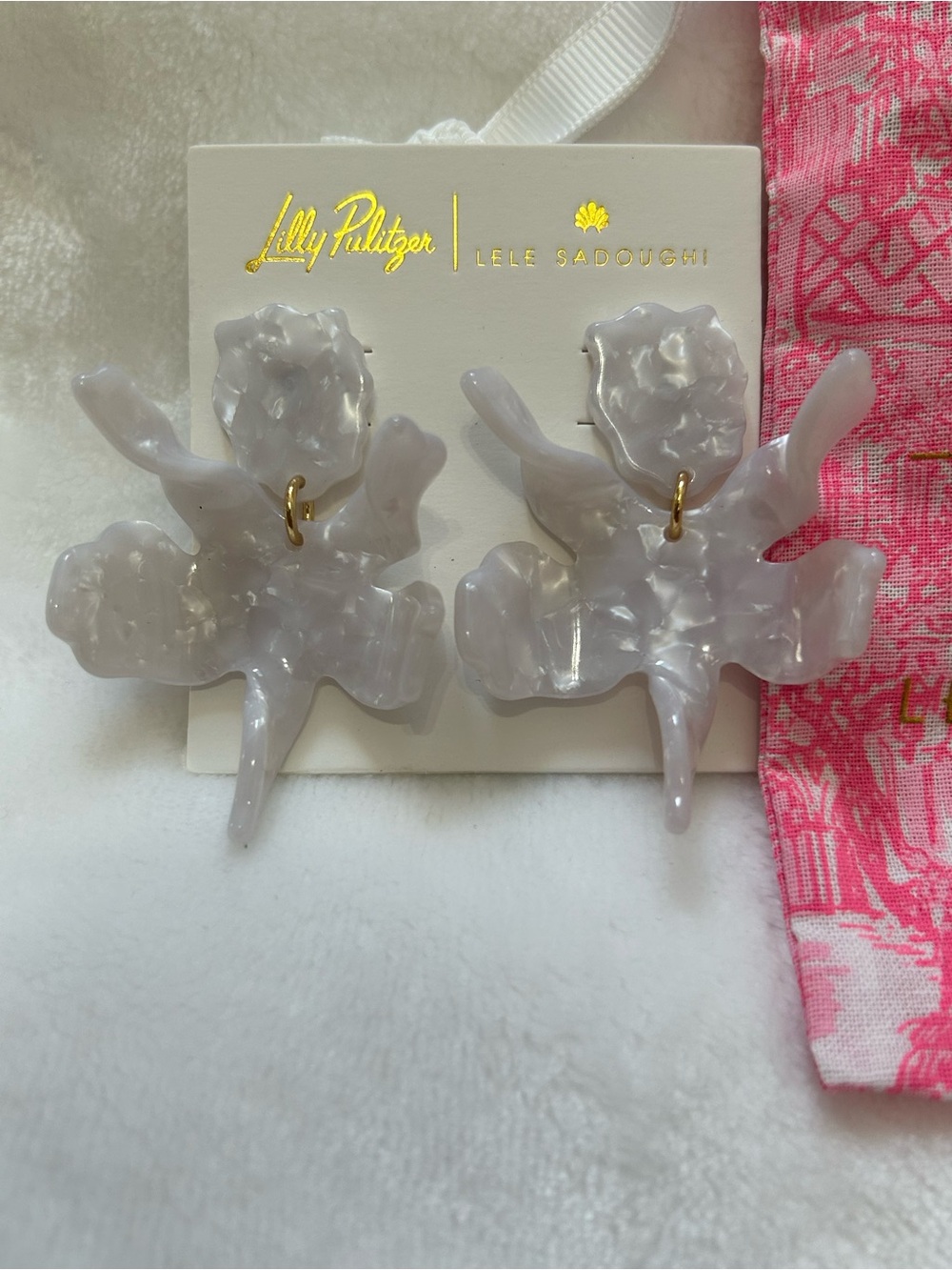 Lilly Pulitzer x Lele Sadoughi Resort White Floral Statement Earrings NWT